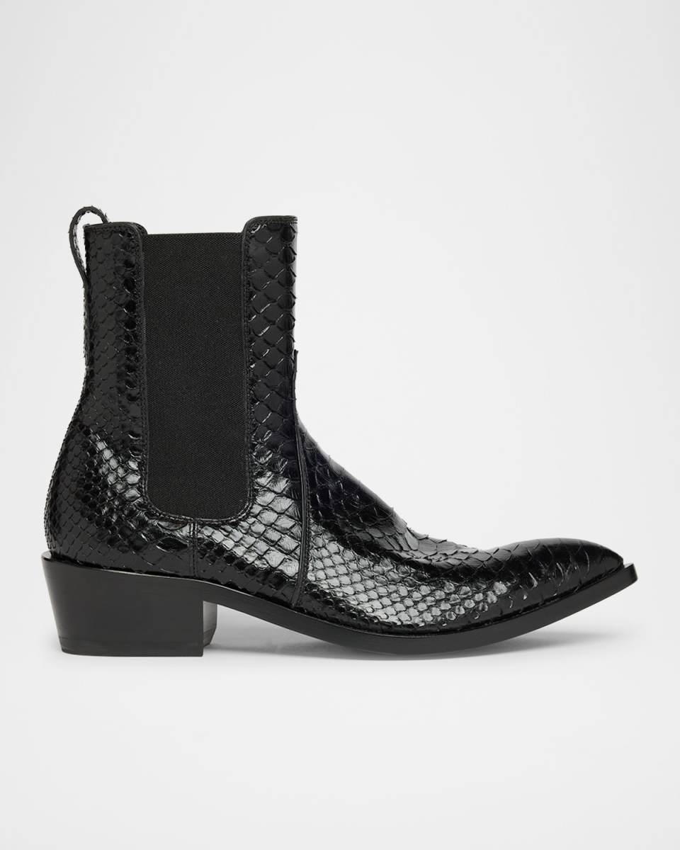 Shiny Python Stamped Leather Chelsea Boots